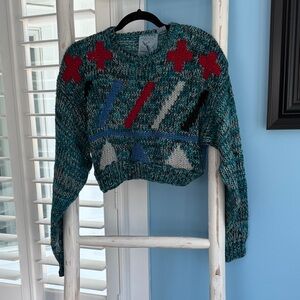 Urban Outfitters Teal and Red Geometric Sweater